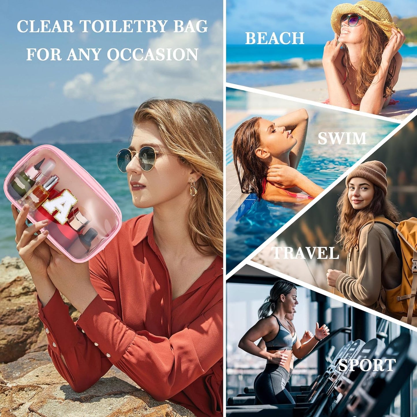 YOOLIFE Travel Toiletry Bag for Women, Pink Clear Makeup Bag Cute Make Up Bag for Women Cosmetic Bags Skin Care Makeup Bag Organizer Birthday Gifts for Women Teacher Mother Girlfriend Initial P