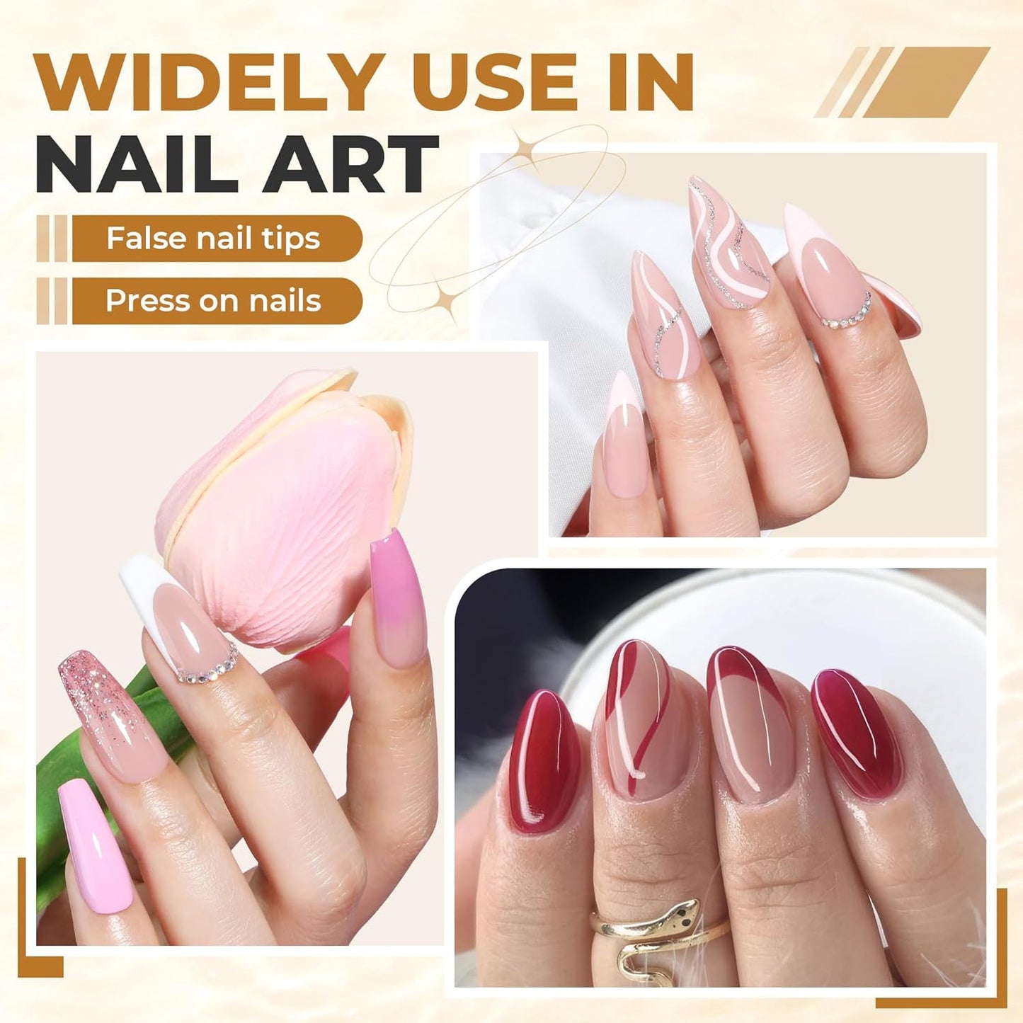 UNA GELLA Fast Drying Super Strong Nail Glue for Press Ons(5ML*3PCS) Acrylic Nails Tips No U/V Light Needed Press On Nail Glue Salon Quality Professional Nail Glue Home DIY with Opener, Drip Use