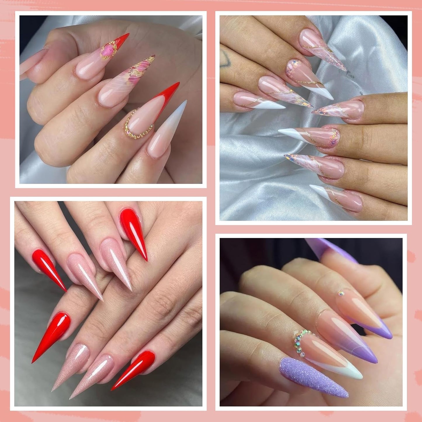 UNA GELLA Clear Stiletto Nails Tips Half Cover Stiletto Gel Nail Tips 216pcs Almond Shape False Acrylic Nail Tips for Faster Gel Nail Extension DIY Art Salon Press On Nails 12 Sizes