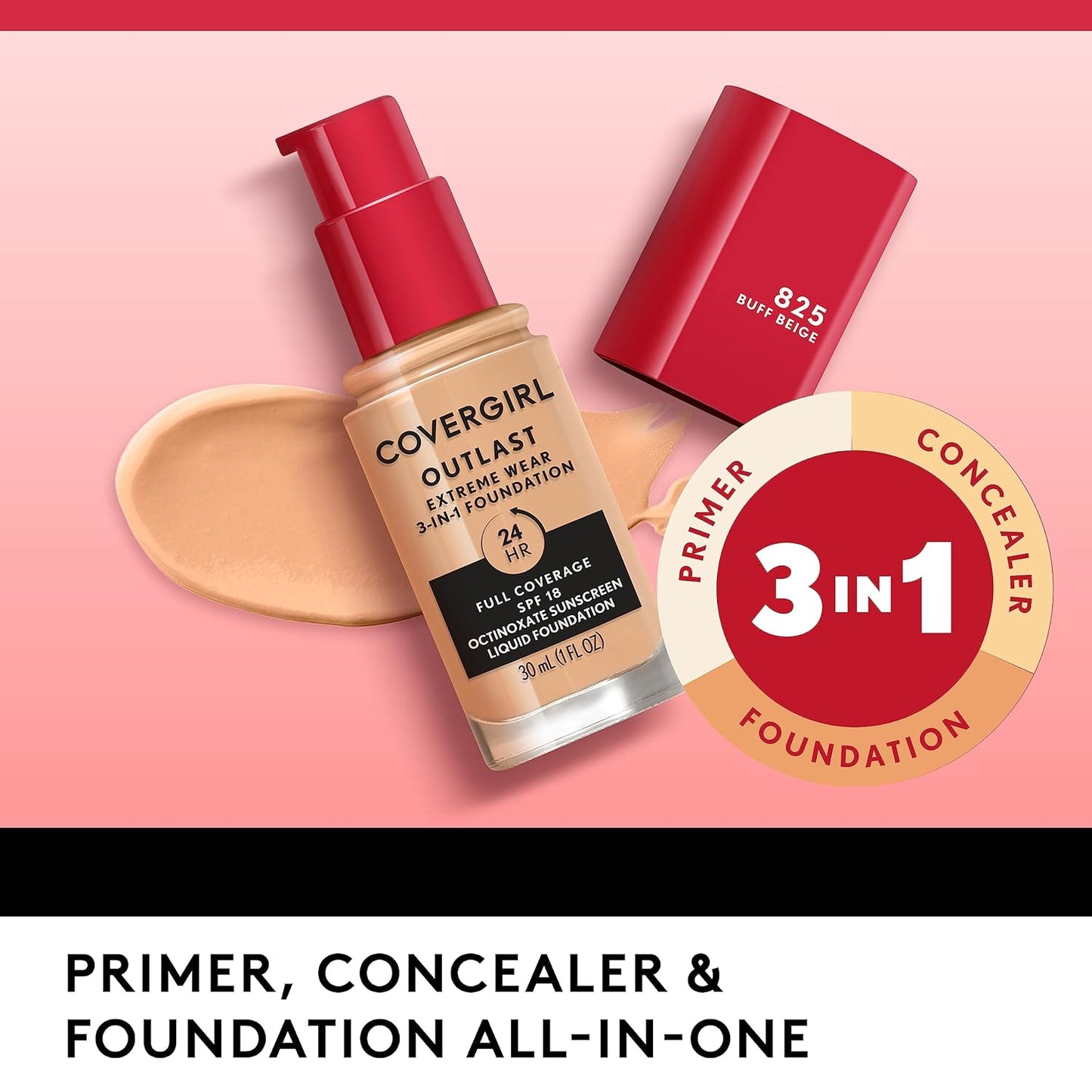 Covergirl Outlast Extreme Wear 3-in-1 Full Coverage Liquid Foundation, SPF 18 Sunscreen, Warm Tawny, 1 Fl. Oz.