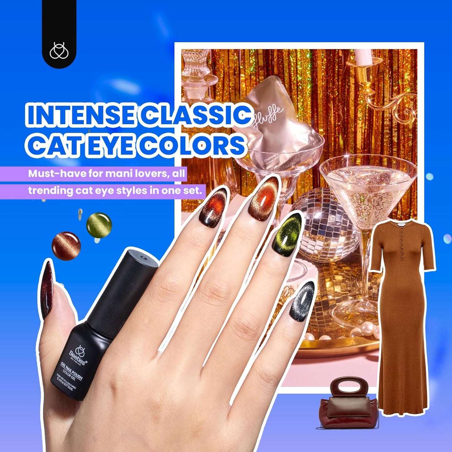Beetles Cat Eye Gel Nail Polish Set - 20 Colors Nude Pink Green Blue Purple Brown Black Cat Eye Nail Polish Kit with Magnet Base Coat Glossy Matte Top Coat Soak Off UV Salon DIY Gift for Women