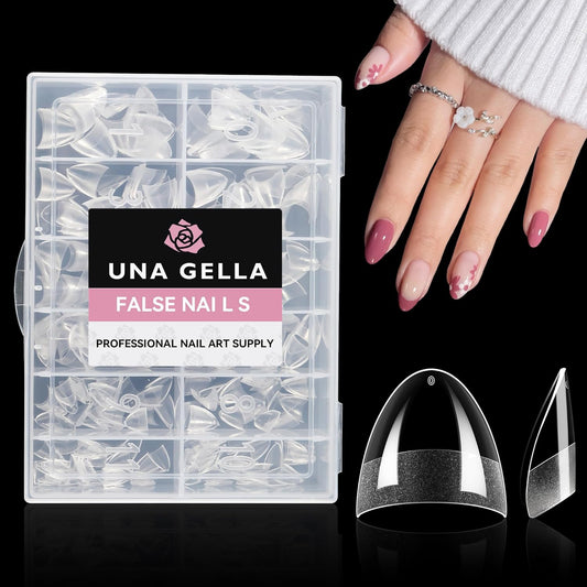UNA GELLA Short Almond Gel Nail Tips: Half Cover 504PCS Extra Short Fake Nail Tips Almond Shape 12sizes Pre Etched Salon Quality Soft Acrylic Press On Nails for Home Nails Extension