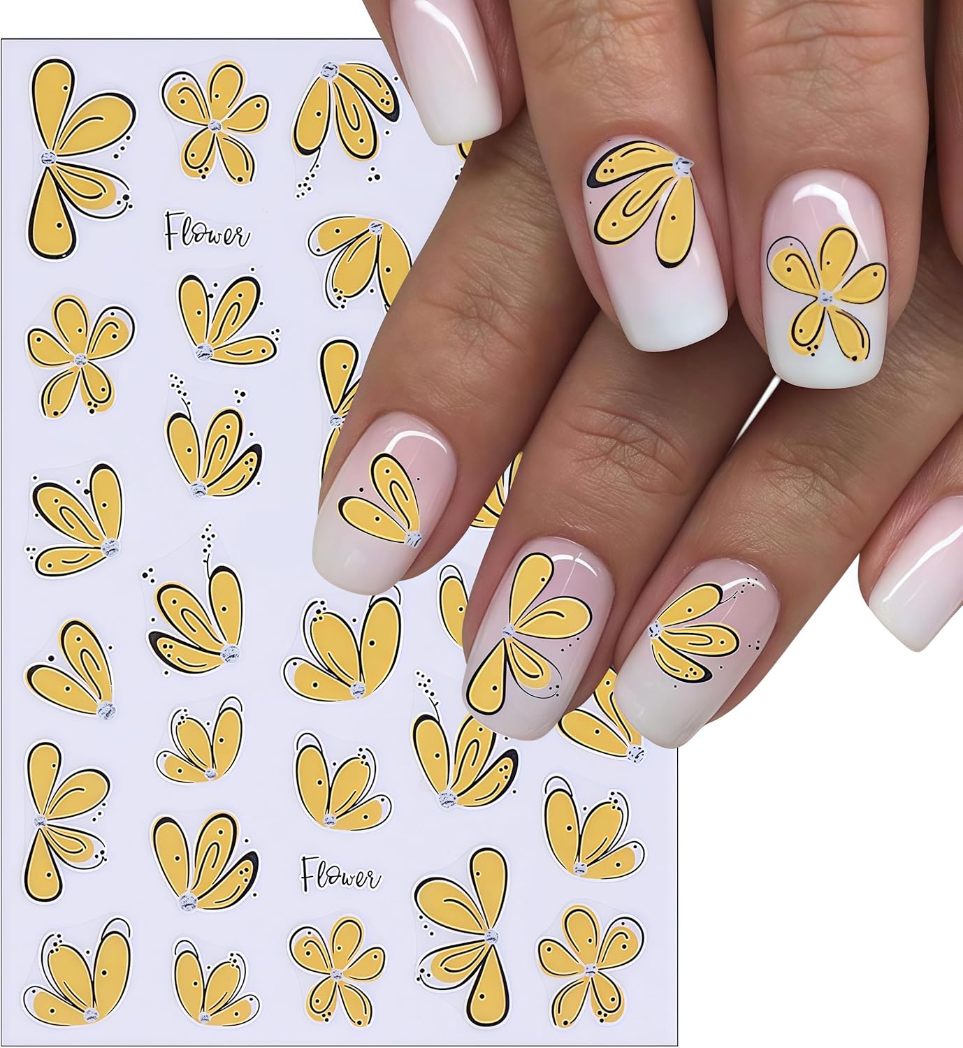 Flower Nail Art Stickers 3D Self-Adhesive Spring Summer Floral Decals Wildflower Daisy Leaf Plant Spring Colorful Flower Nail Art Supplies for Women Girls Women Girls Manicure Decoration 8 Sheets