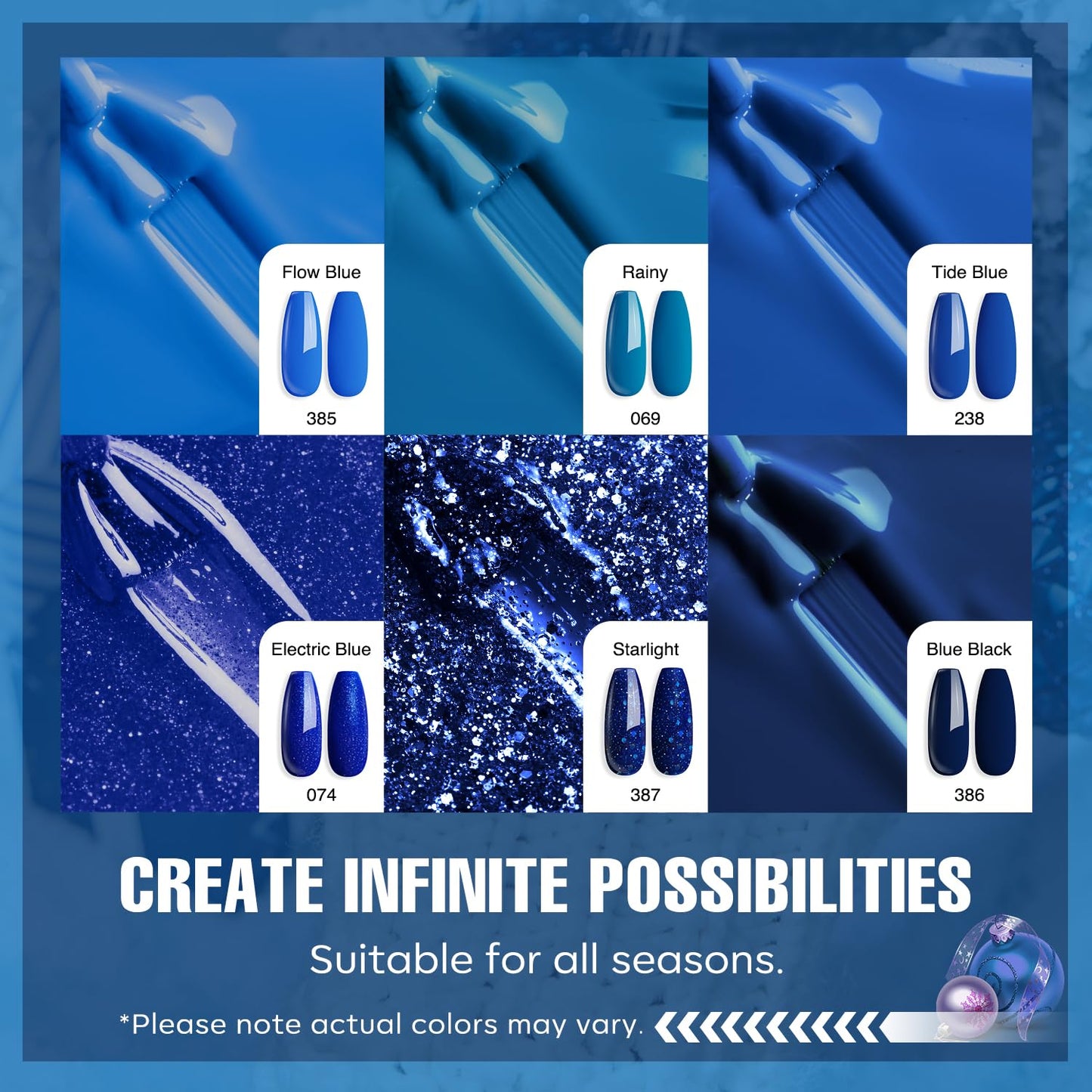 MEFA Blue Gel Nail Polish Set,6 Colors Midnight Navy Sapphire Blue Nail Polish Azure Glitter Dark Shades Starter Kit Soak Off Shimmer Gel Nail Art Design DIY Salon Manicure Holiday Gift for Women