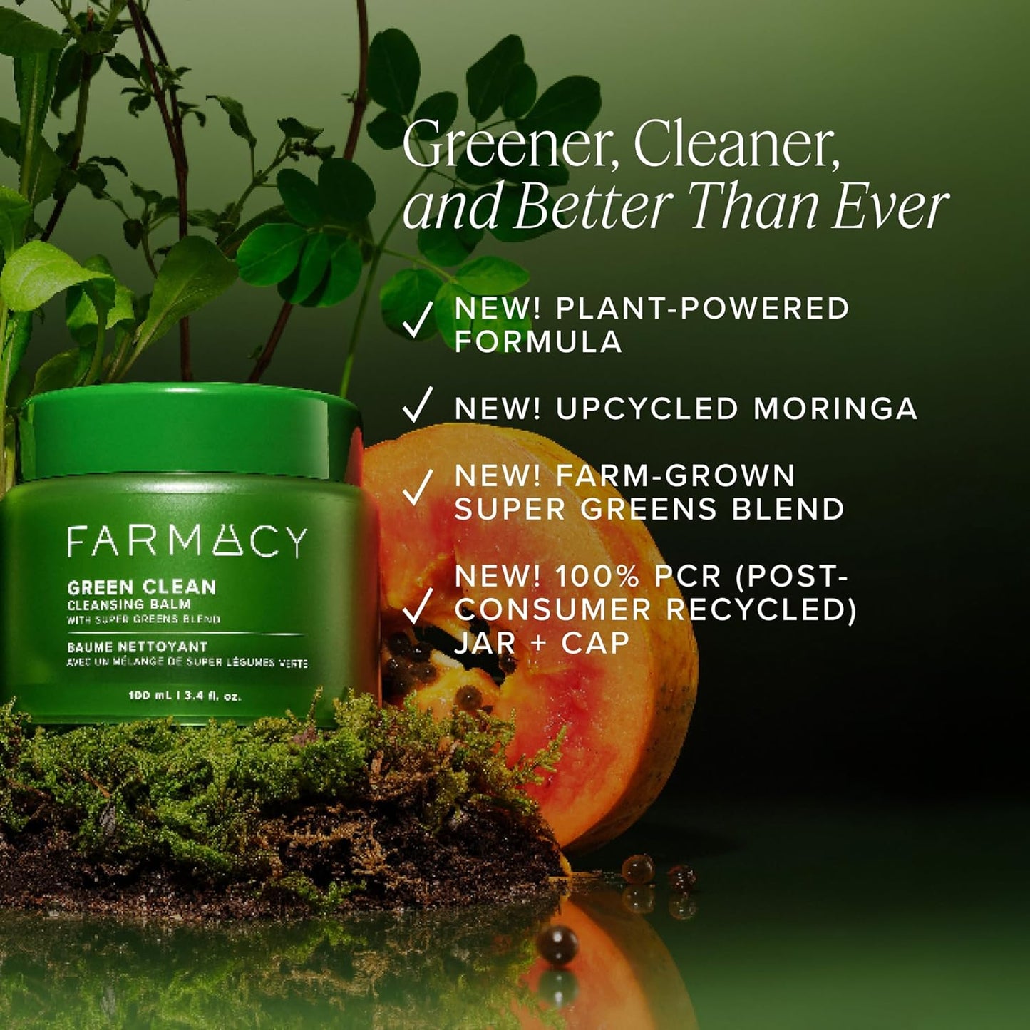 Farmacy Makeup Remover Cleansing Balm - Green Clean Waterproof Makeup Remover + Oil Based Cleanser - Newly Formulated Double Cleanser with Plant Based Waxes + Upcycled Moringa (200ml)