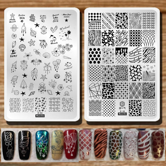 2Pcs/Set Animal Zebra Strips Stamping Template Geometry Letter Words Creative Large Size Nail Plate Printer Nail Image Plate 14.5×9.5cm (D04/D08)