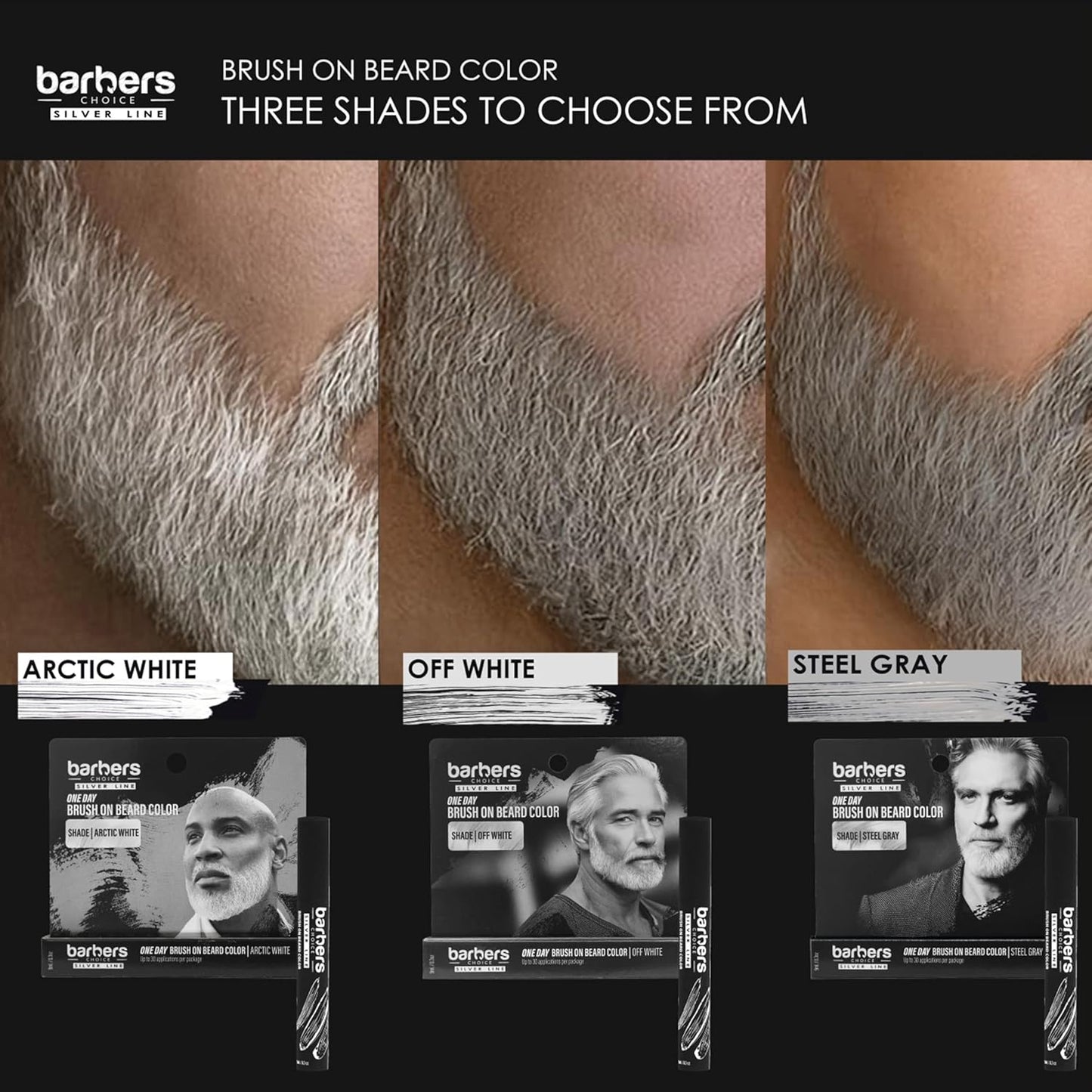 Barbers Choice Silver Line, Facial Hair Brush on Temporary Color for Silver Fox Men- Instantly Brighten White Beards, Mustache & Sideburns, Less Yellow, Easy Application, Off-White