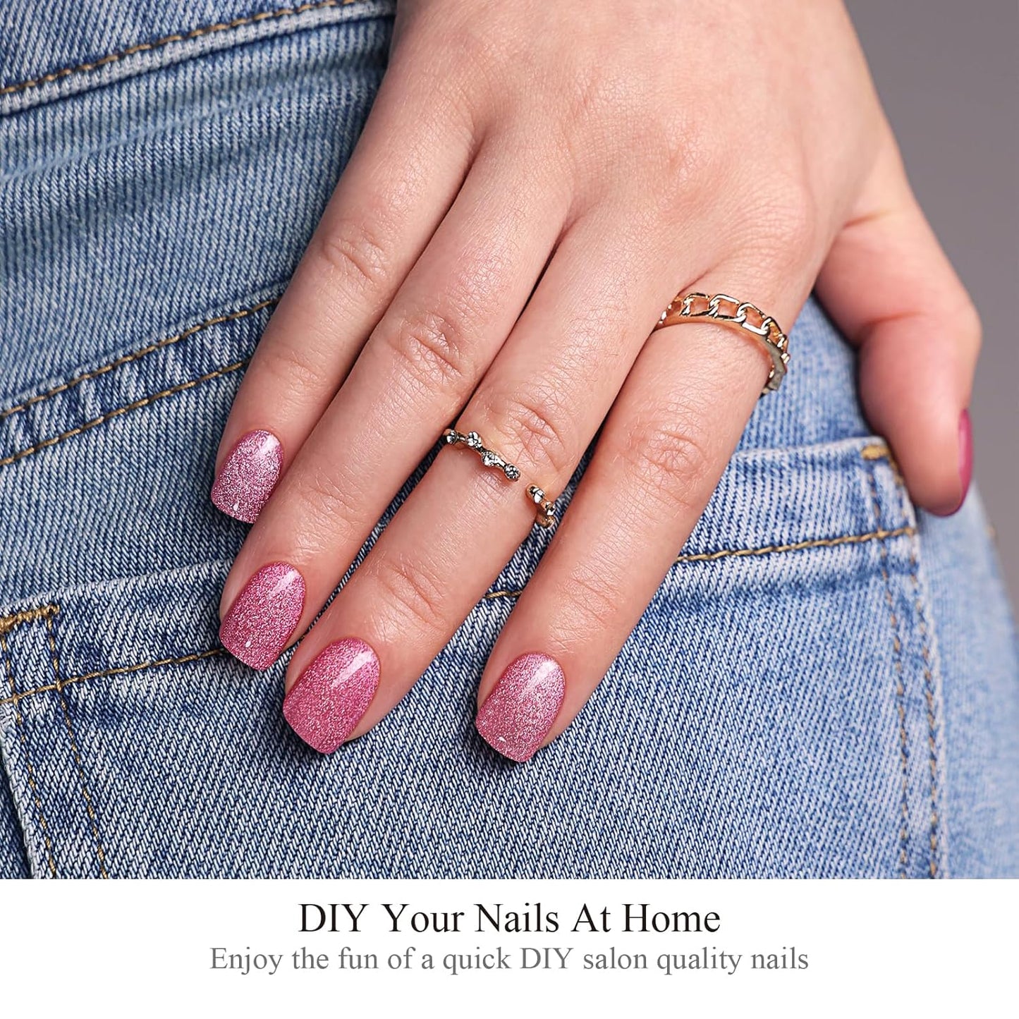 Semi Cured Gel Nail Strips, 20 pcs Gel Nail Stikers, Gel Nail Wraps Semi Cured, Salon-Quality, 2 Weeks Long Lasting, Large, Pretty in Pink Designs