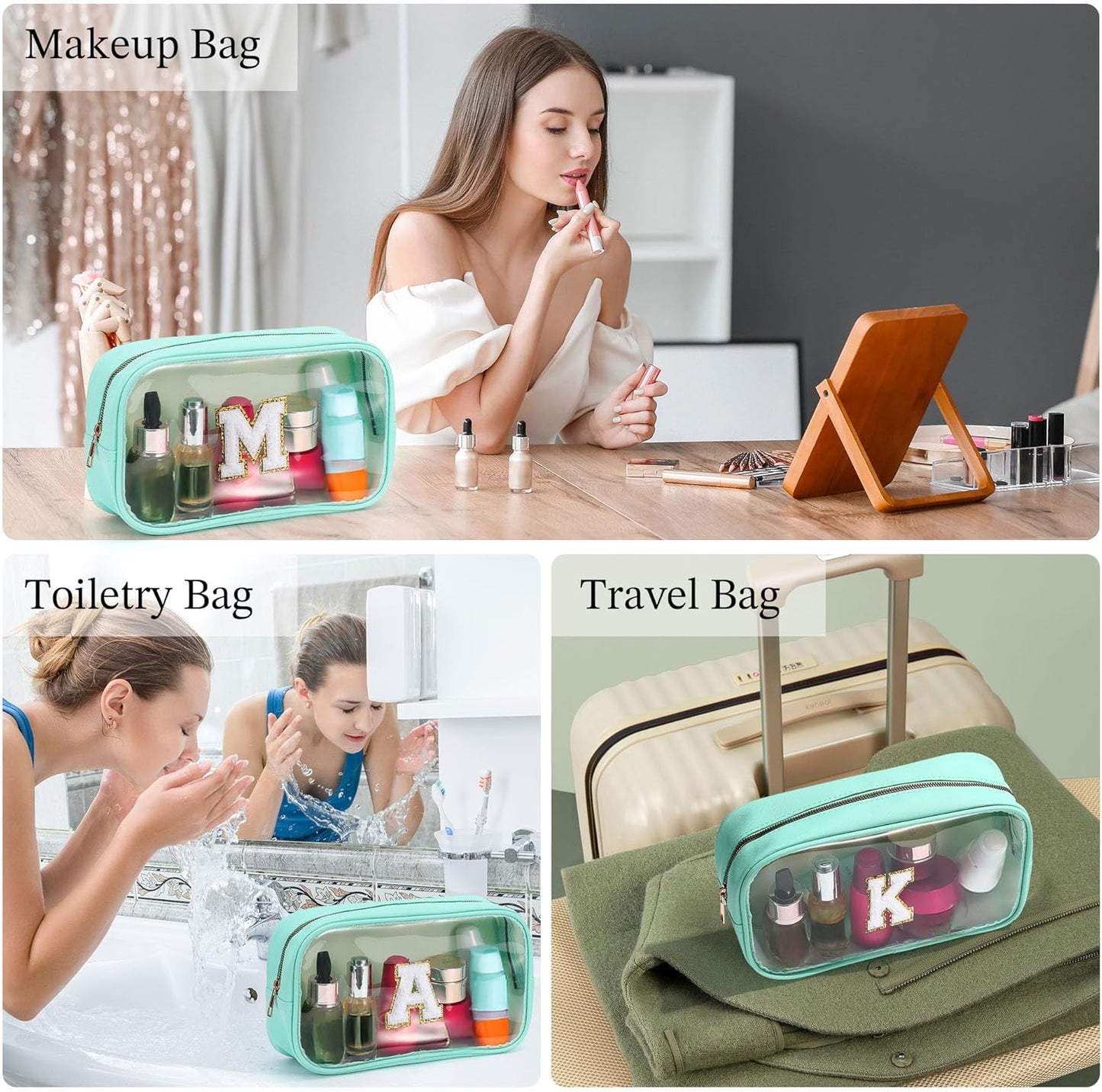 YOOLIFE Initial Make Up Bag Travel Toiletry Bag, Clear Makeup Bag Travel Essentials Gifts for Women Teen Girlfriend Teacher Birthday Swim Gifts For Girls 12 Year Old Girl Gifts Girl Gifts Blue H