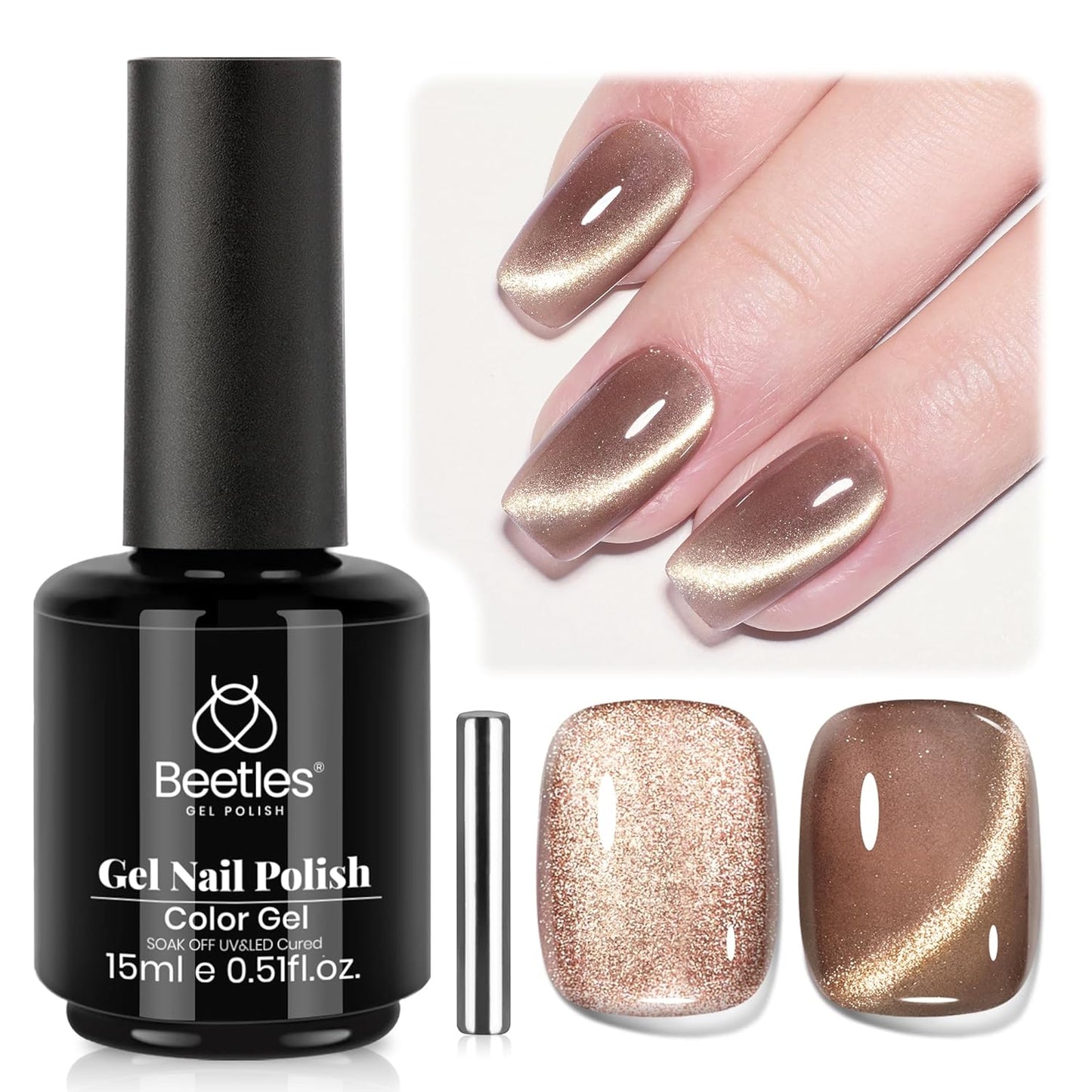Beetles Brown Cat Eye Gel Nail Polish - Velvet Cinnamon Cat Eye Gel Polish, 15ML Fall Brown Mocha Mousse Magnetic Glitter Gel Polish with Magnet Soak Off UV French Nail Art Manicure Gift for Women