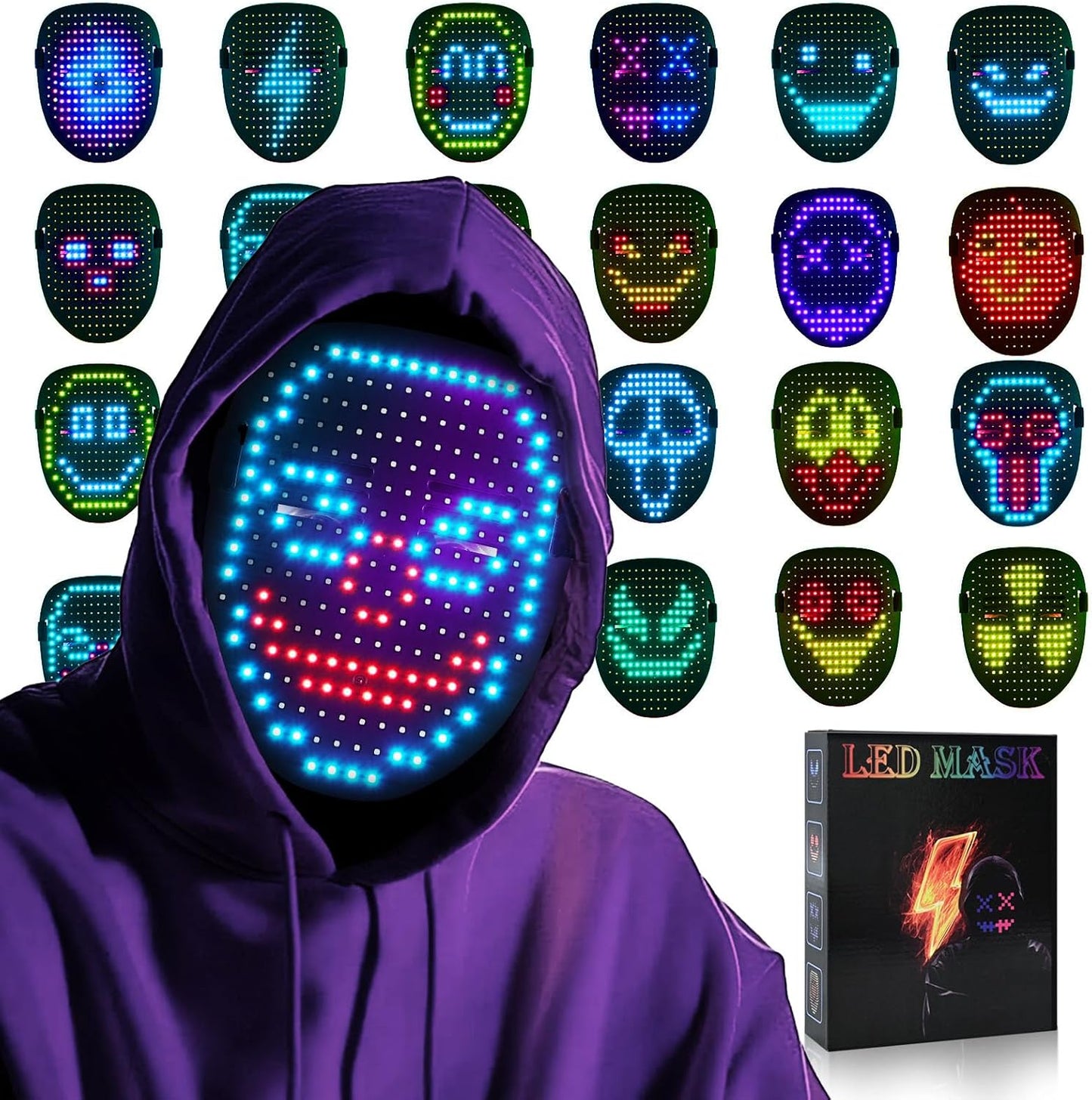 AIGLUN LED Face Transforming Mask with Gesture Control Fun - Cool stuff Halloween Cosplay and Christmas Parties