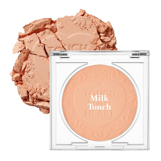 MILKTOUCH Touch My Cheek in Bloom Blush Pure Apricot | Face Blushes Compact Powder Makeup | Shimmer Powder Blush Oil Absorbing Powder Compact | Face Powder for Oily Skin Korean Blush (0.18oz)
