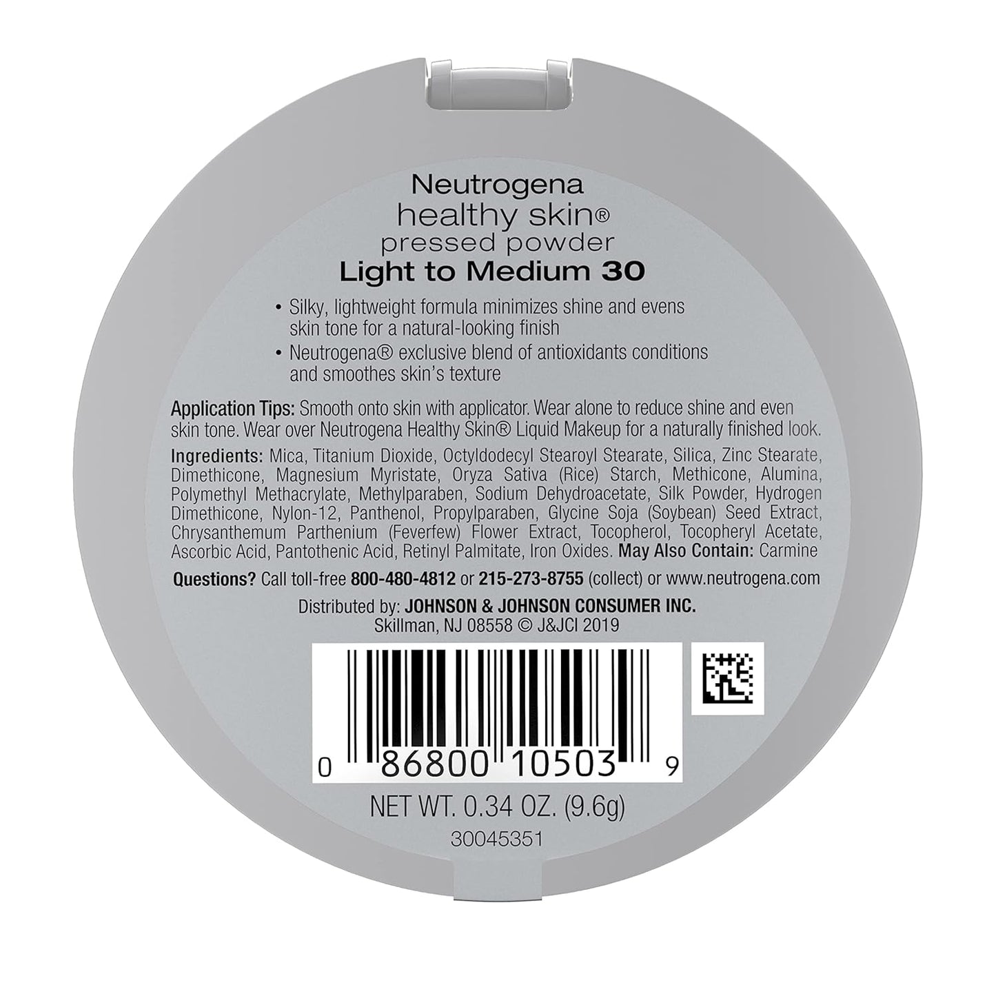 Neutrogena Healthy Skin Pressed Makeup Powder Compact with Antioxidants & Pro Vitamin B5, Evens Skin Tone, Minimizes Shine & Conditions Skin, Light to Medium 30, .34 oz (Pack of 2)