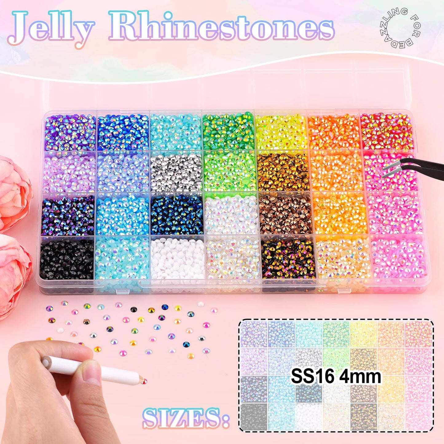 13000Pcs Resin Rhinestones with B7000 Jewelry Glue for Crafting, Multicolors 4mm Non Hotfix Flatback Gems, Bedazzling Crystal for DIY Crafts Clothing Tumblers Mugs Shoes Fabric Decor Nail Art