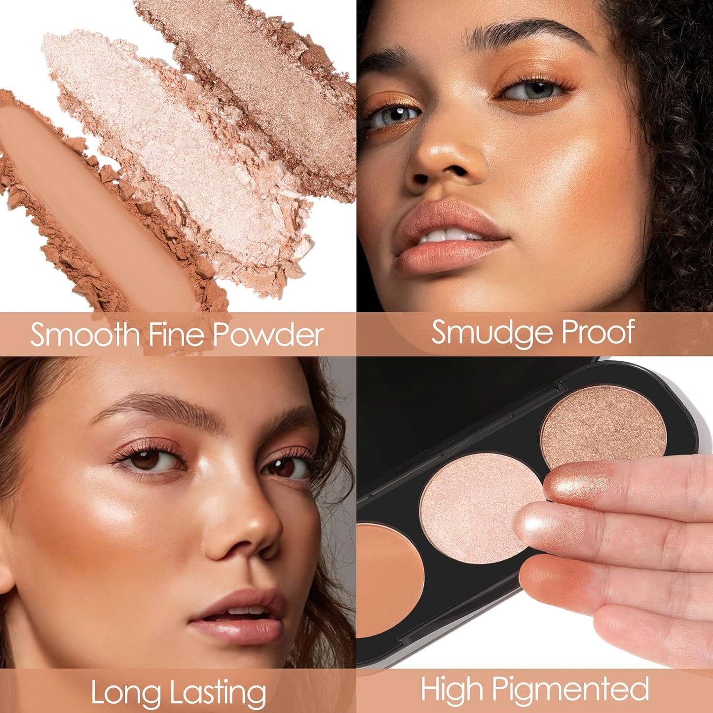 FOCALLURE Blush and Highlighter Palette,3 in 1 Makeup Powder Cruelty-Free Matte Blush,Shimmer Illuminator Highlighters for a Glowing Look,#02