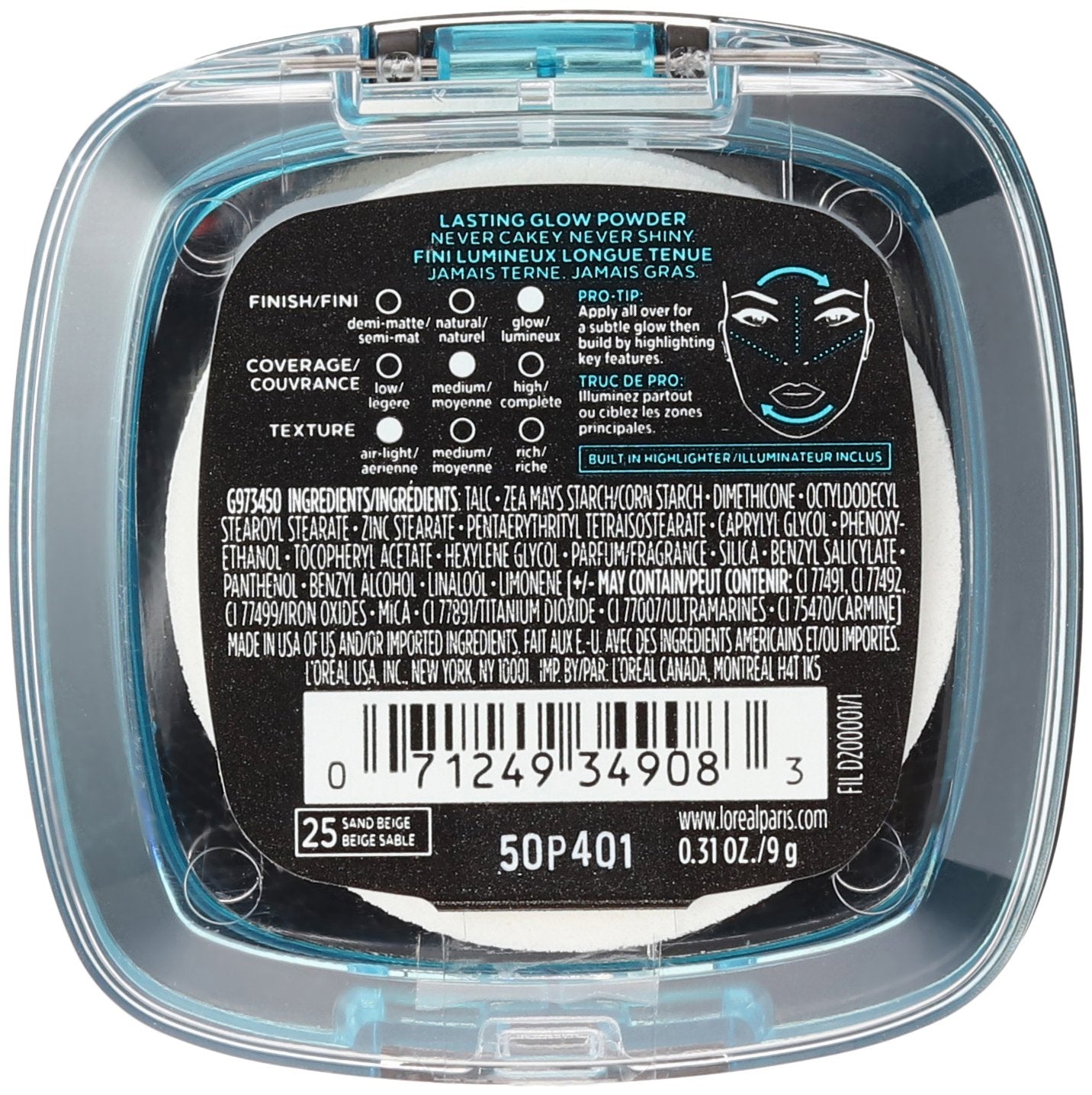 L'Oréal Paris Infallible Pro Glow Pressed Powder, Cocoa, 0.31 oz.