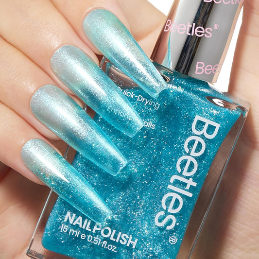 Beetles Blue Glitter Nail Polish - 1Pcs 15ml Fast Drying & Long Lasting Sparkly Nail Polish Frosted Light Blue Shards Nail Lacquer Finish Nail Art Design for Women