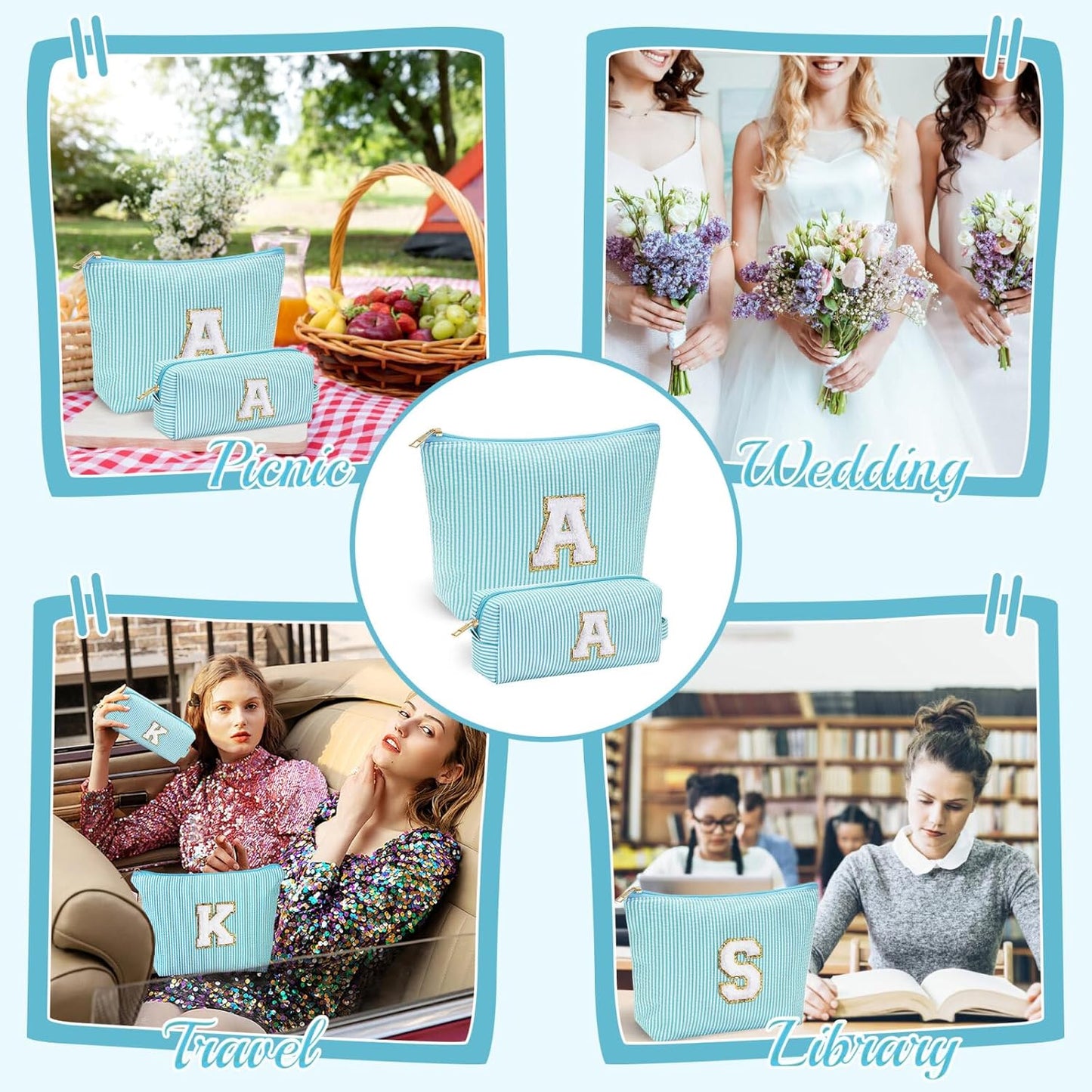 YOOLIFE Travel Makeup Bag for Girls, Initial Makeup Bag | Small Makeup Bag | Teen Girl Gifts for Teenage Girls | Birthday Gifts for Girls | Travel Gifts for Girls | Travel Makeup Bag Organizer - D