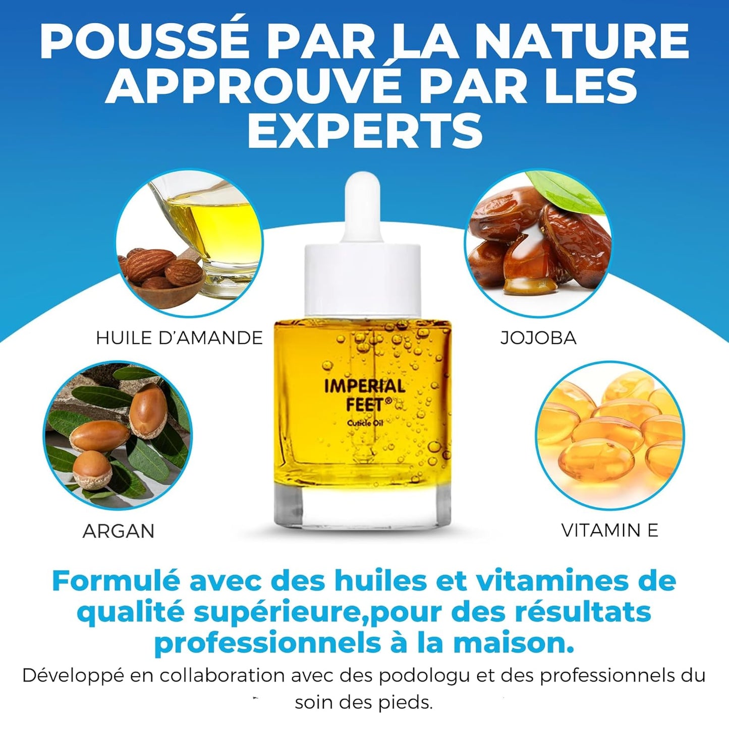 Imperial Feet Cuticle Oil for Nail Growth and Strength 30ml/1 FL Oz-Almond, Jojoba, Vitamin E Oil for Nails and Cuticles-Hydrates, Natural Nail Strengthener and Nourishes Dry Cuticles-Cuticle Softener