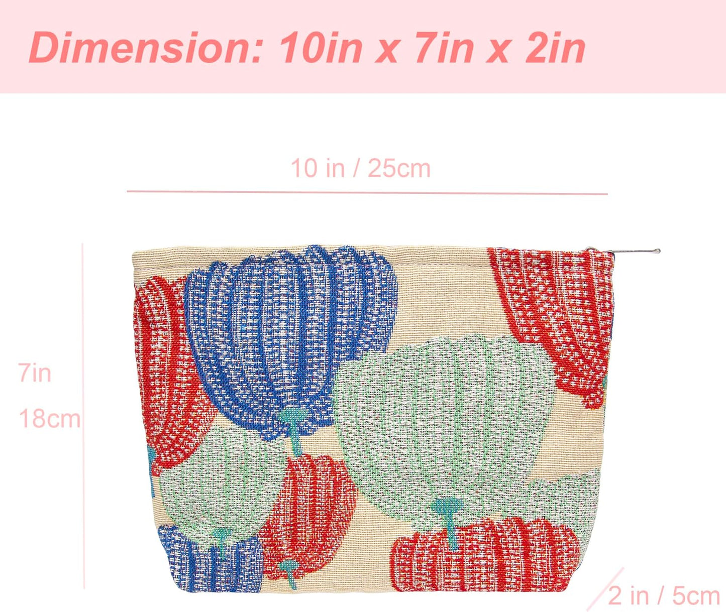 PAZIMIIK Makeup Bag Large Cotton Zipper Pouch for Purse Travel Canvas Make Up Organizer for Women Cosmetic,Linen Colorful