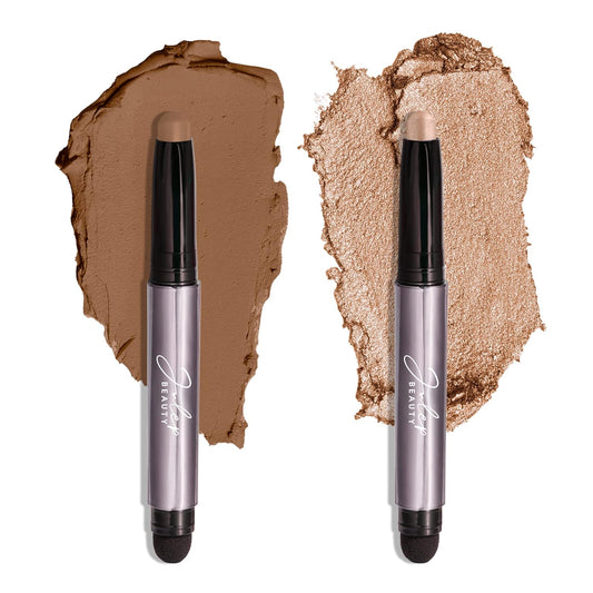 Julep Eyeshadow 101 Crème-to-Powder Waterproof Eyeshadow Stick Duo – Long-Lasting, Crease-Proof, Easy Apply with Built-in Smudger - Sand Shimmer and Smoky Tawny Matte