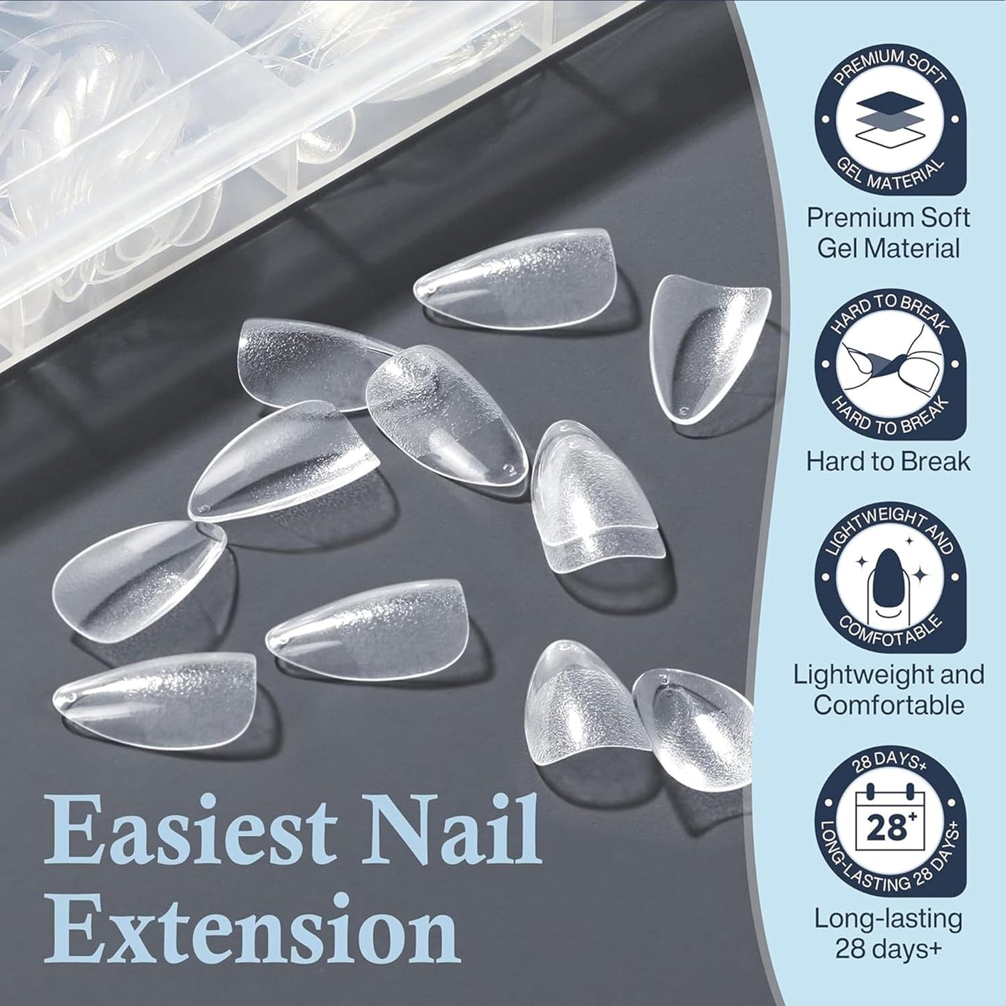 Short Almond Nail Tips: 504pcs Soft Gel Nail Tips Pre Etched Short Fake Nails, Half Matte Full Cover Clear Press on Nails for Nail Extension DIY Home, 12 Sizes Acrylic Gelly Tips