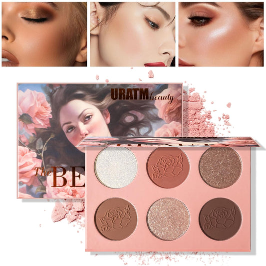 6 Color Rosé Blush Palette, Velvety Fine Texture, High Color Payoff, 3 Shimmer Shades, 3 Matte Blush Shades, Beginner-Friendly, Soft & Natural Colors, No Color Fading - Makeup Blush Palette