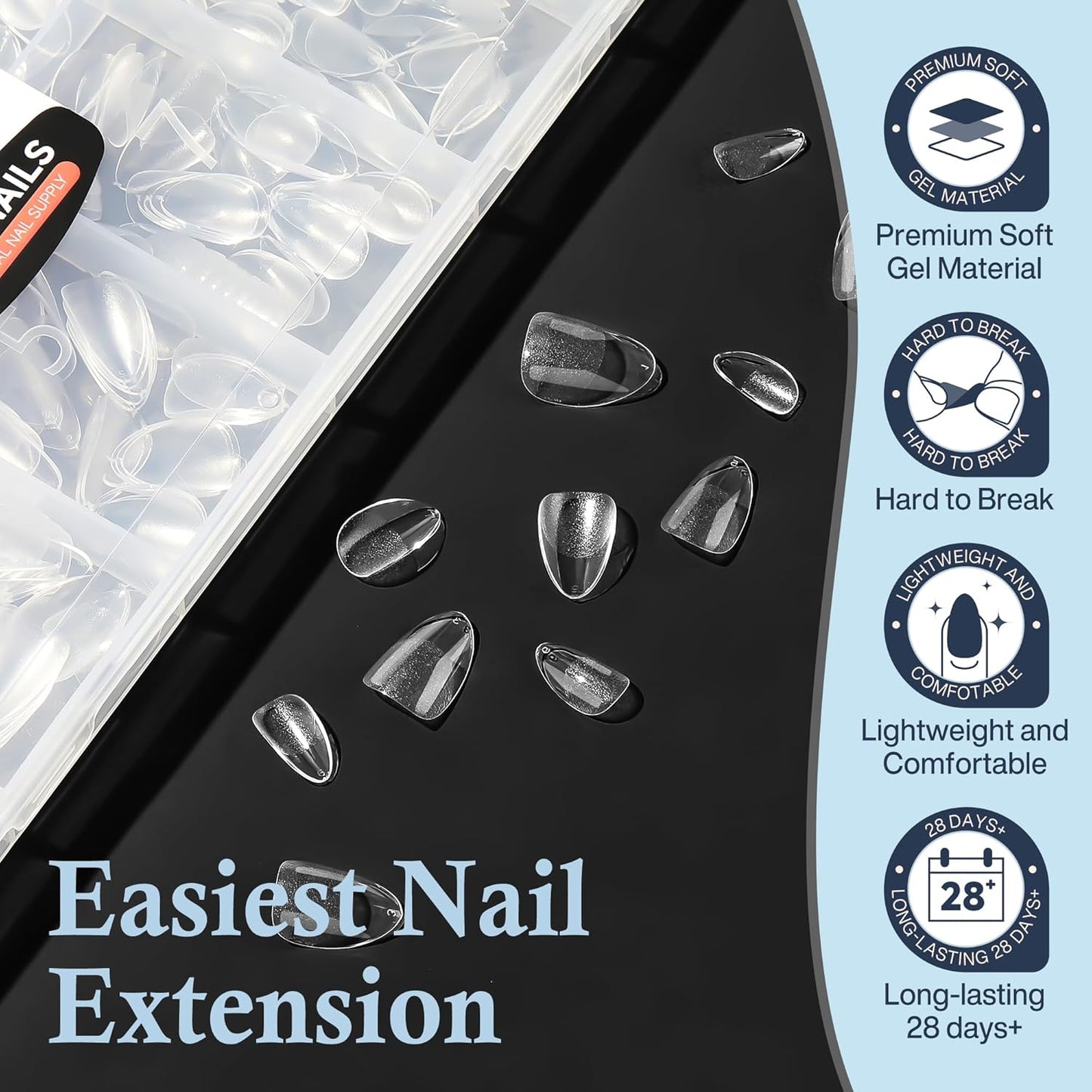 Extra Short Almond Fake Nails, 504pcs Soft Gel Pre-Shaped Acrylic Nail Tips, Half Matte Full Cover Clear Gelly Press on Flase Nail Tips for Extension Nail Manicure Home DIY 12 Sizes