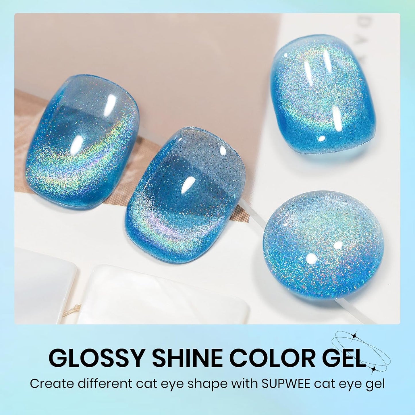 Blue Holographic Gel Nail Polish with Magnetic Rainbow Cat Eye Gel Nail Polish Cateye Glitter Nails Polishes Gels Iridescent Effect for Home DIY Women Girls