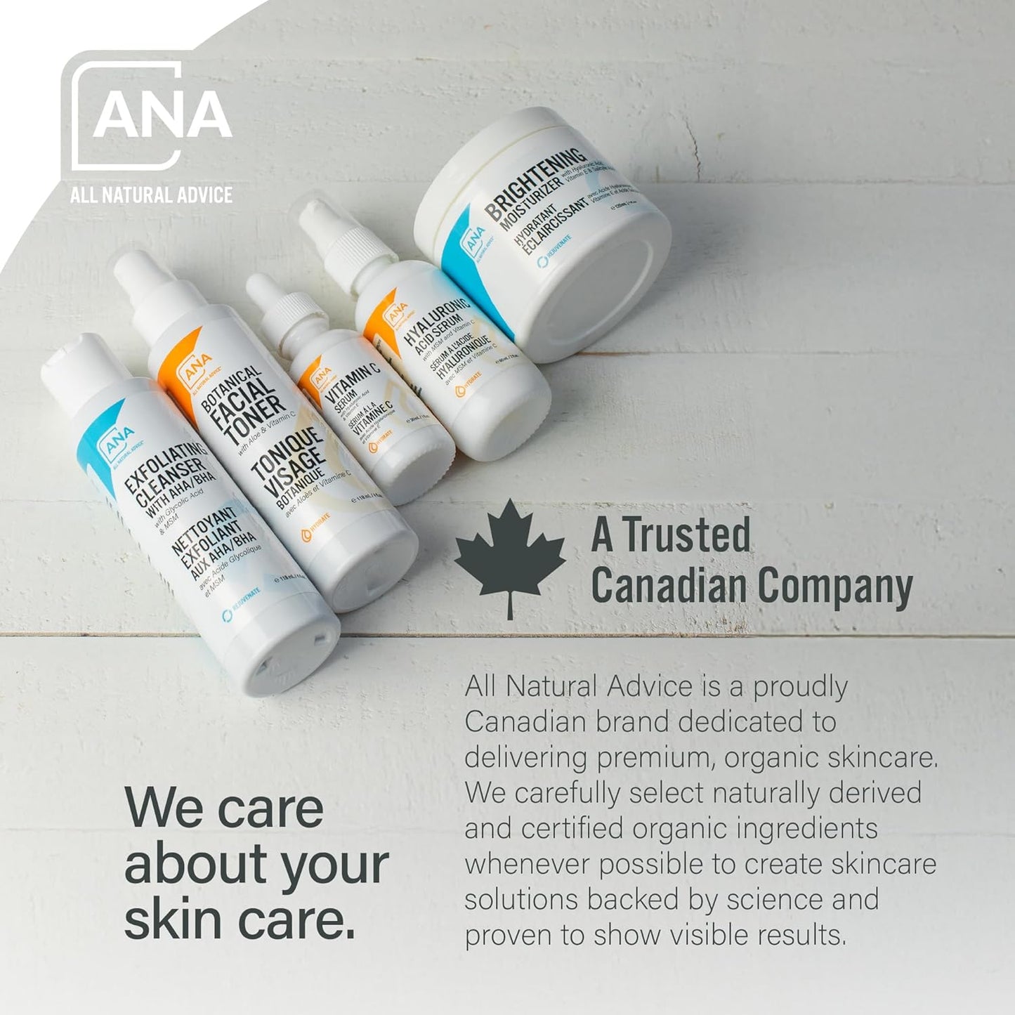 All Natural Advice Vitamin C Serum 60mL | 20% Vitamin C Face Serum Solution with Organic Botanicals, Hyaluronic Acid & Vitamin E | UV-Shielding Glass Bottle, Spray & Dropper | Canadian Skin Care