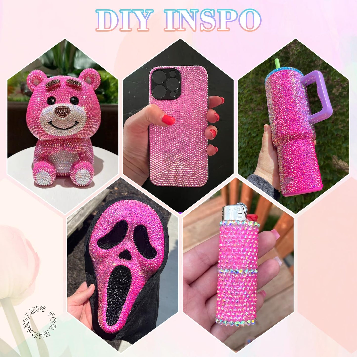 30000Pcs Resin Rhinestones for Bedazzling with 3Pcs B7000 Jewelry Glue, Hot Pink AB Flatback Gems Rhinestones for Crafting, Clothing Tumblers Mugs Shoes Fabric Decor Nail Art