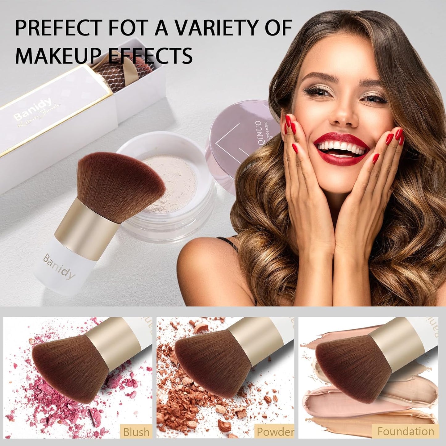 Kabuki Face Makeup Brush, Portable Travel Blush Brush Flawless for Foundation, Powder, Bronzer Buffing, Liquid, Cream, Cruelty Free