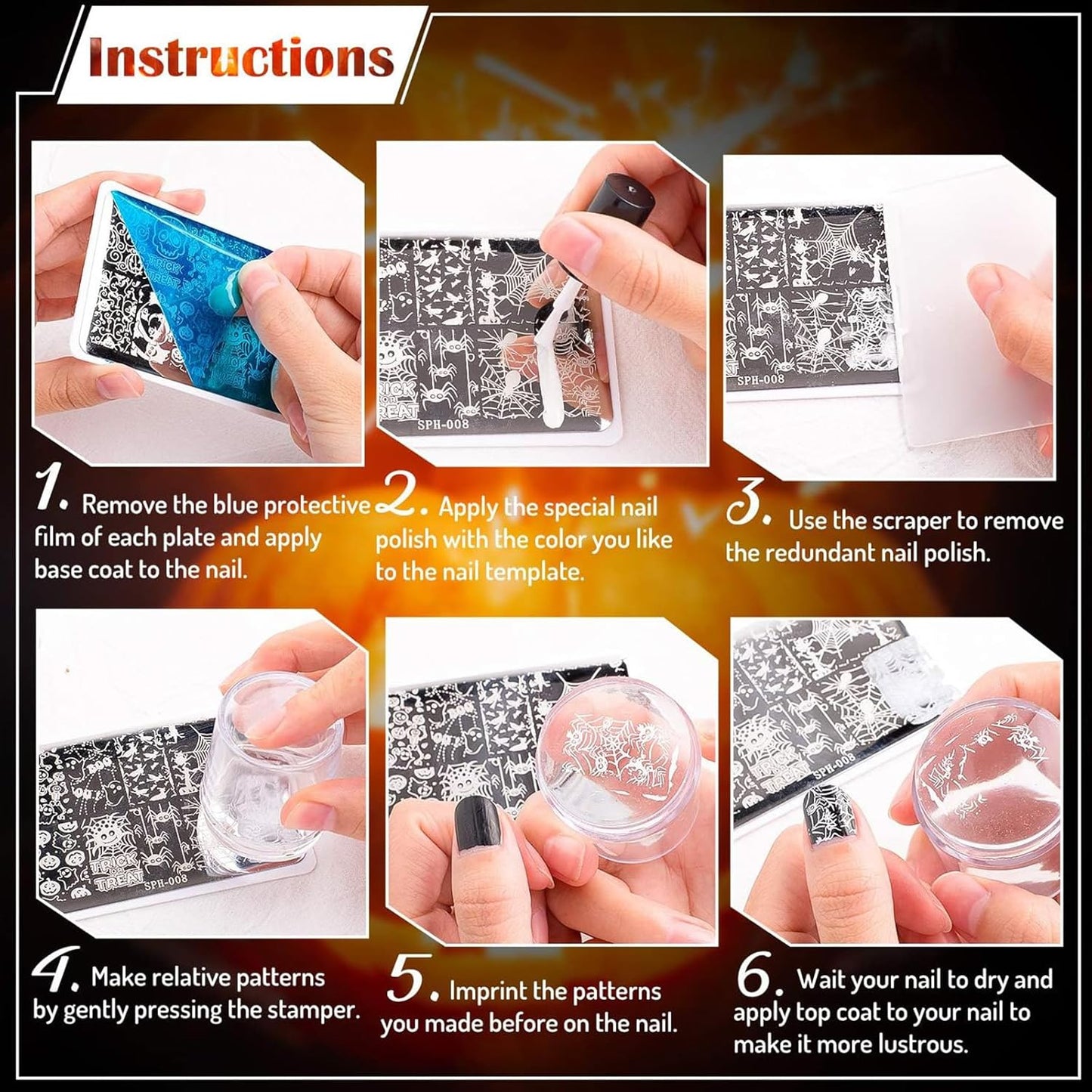 Whaline 6Pcs Simple Floral Nail Plates Stamping Set Flower Leaves Stamp Templates Nail Art Plates for DIY Print Manicure Salon Design Gift