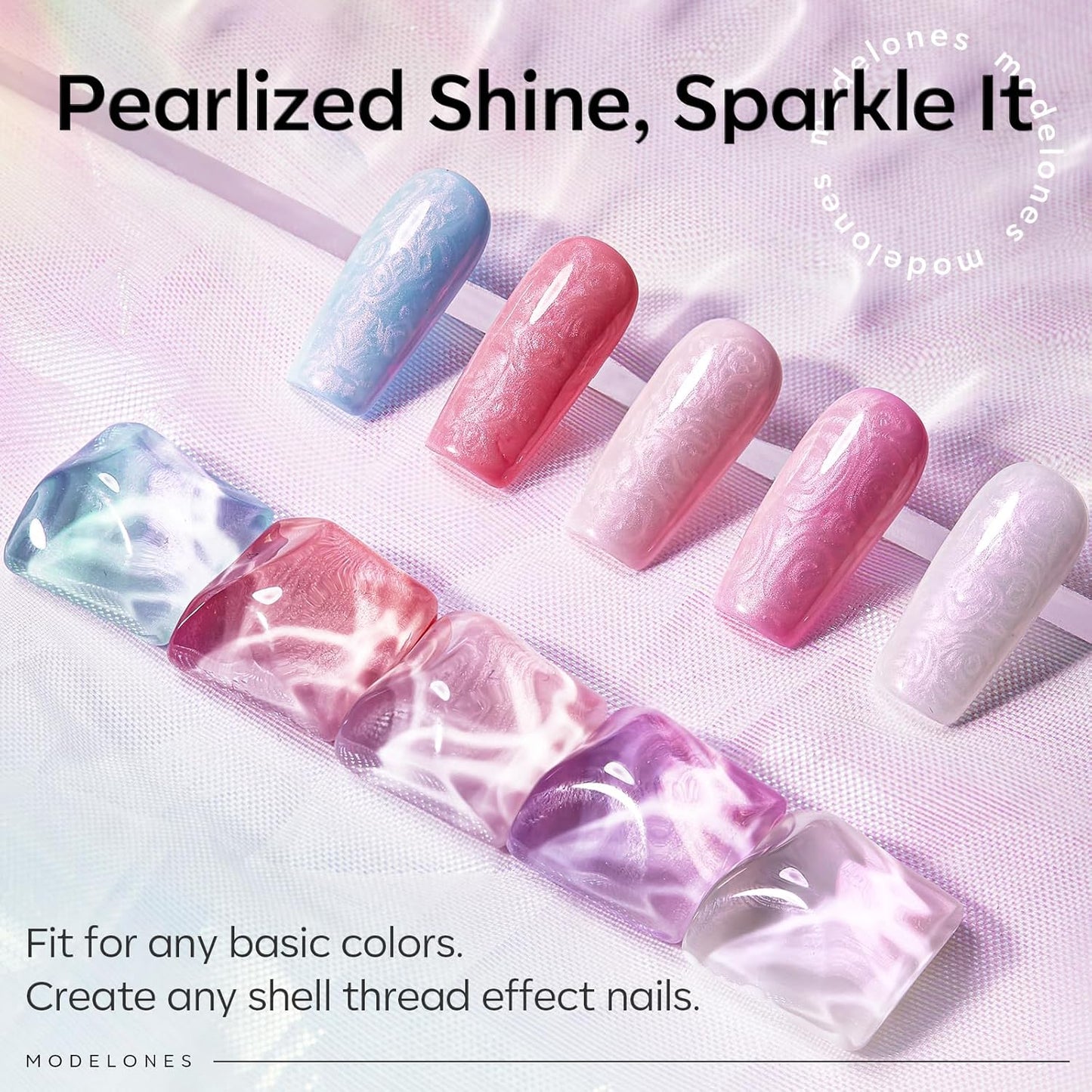modelones Pearl Gel Nail Polish Top Coat, 2-in-one Clear Pearlescent Glitter Glossy Sparkle Finish Long Lasting Soak Off Mermaid Shimmer Manicure Nail Art Home Salon DIY 10 ML