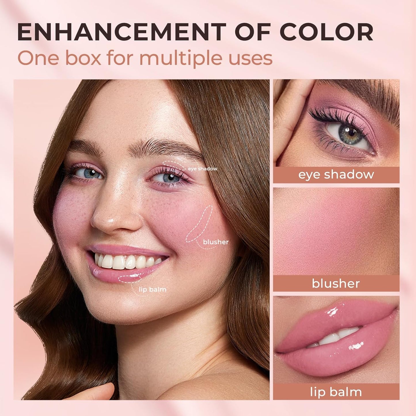 Jolilab Blush Makeup Color Changing Blush Palette Cream Blush Powder Palette Long-Lasting Hydrating Pigment High Impact Buildable Color Smooth Finish for Eyes, Lips & Cheeks(2, pink, 1)