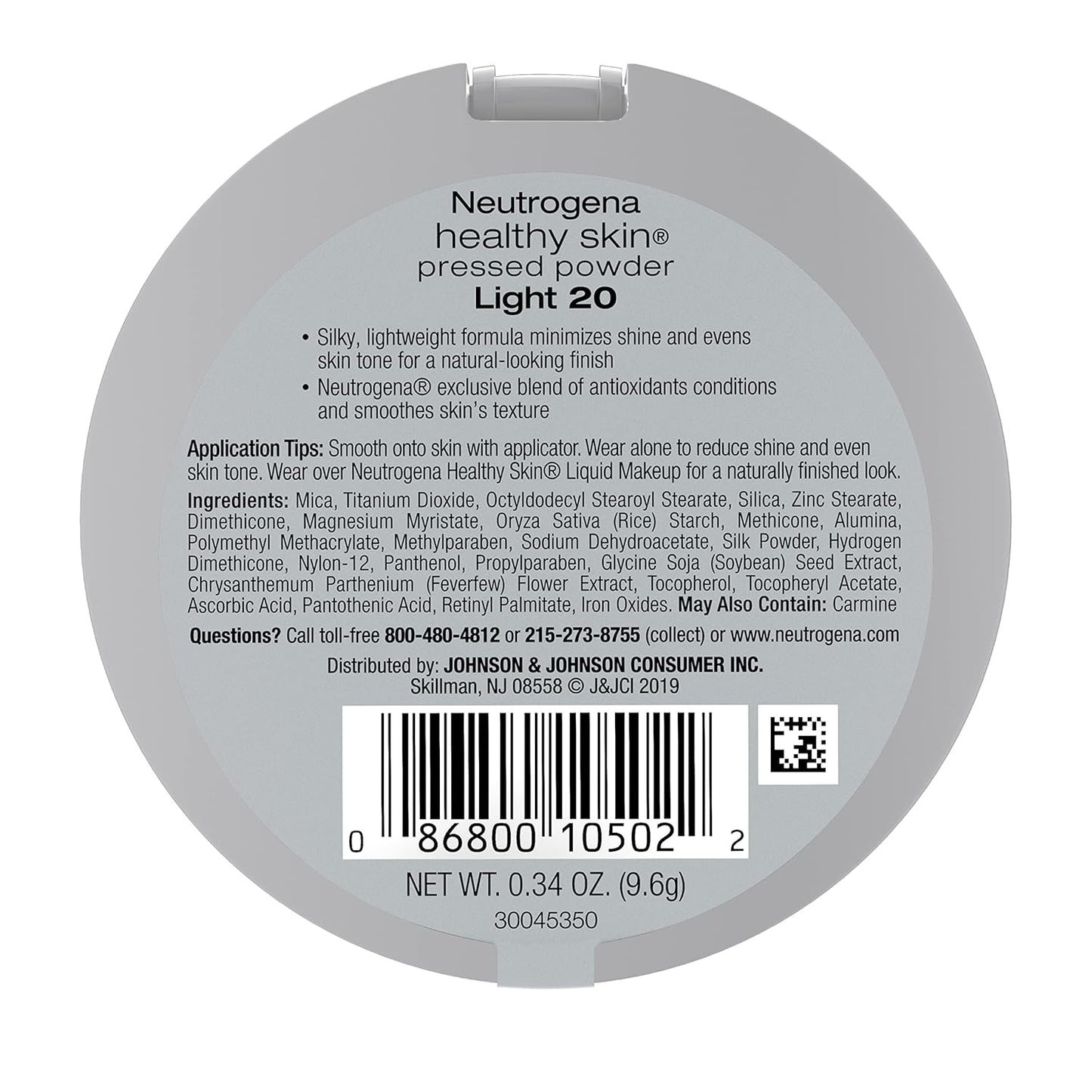 Neutrogena Healthy Skin Pressed Makeup Powder Compact with Antioxidants & Pro Vitamin B5, Evens Skin Tone, Minimizes Shine & Conditions Skin, Light 20,.34 oz