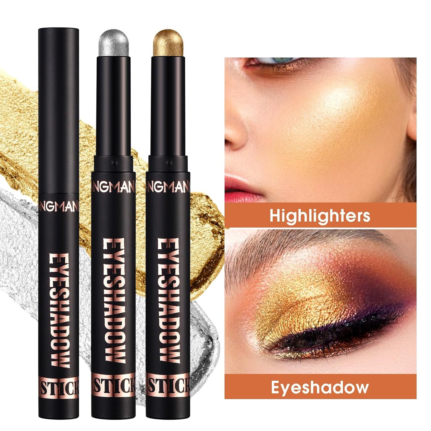 LANGMANNI 8 PCS Soft Smooth Cream Eyeshadow Stick Gift Set,Matte Earth Color+Bright Metal Color Contour Stick,Waterproof & Long-Lasting Eyeshadow (#B)