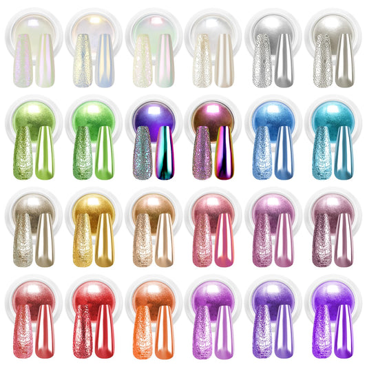 24Pcs Chrome Nail Powder - Metallic Mirror Effect Holographic Aurora Iridescent Pearlescent Nail Chrome Powder for Gel Nails DIY Manicure Nail Art Decoration Gift for Women
