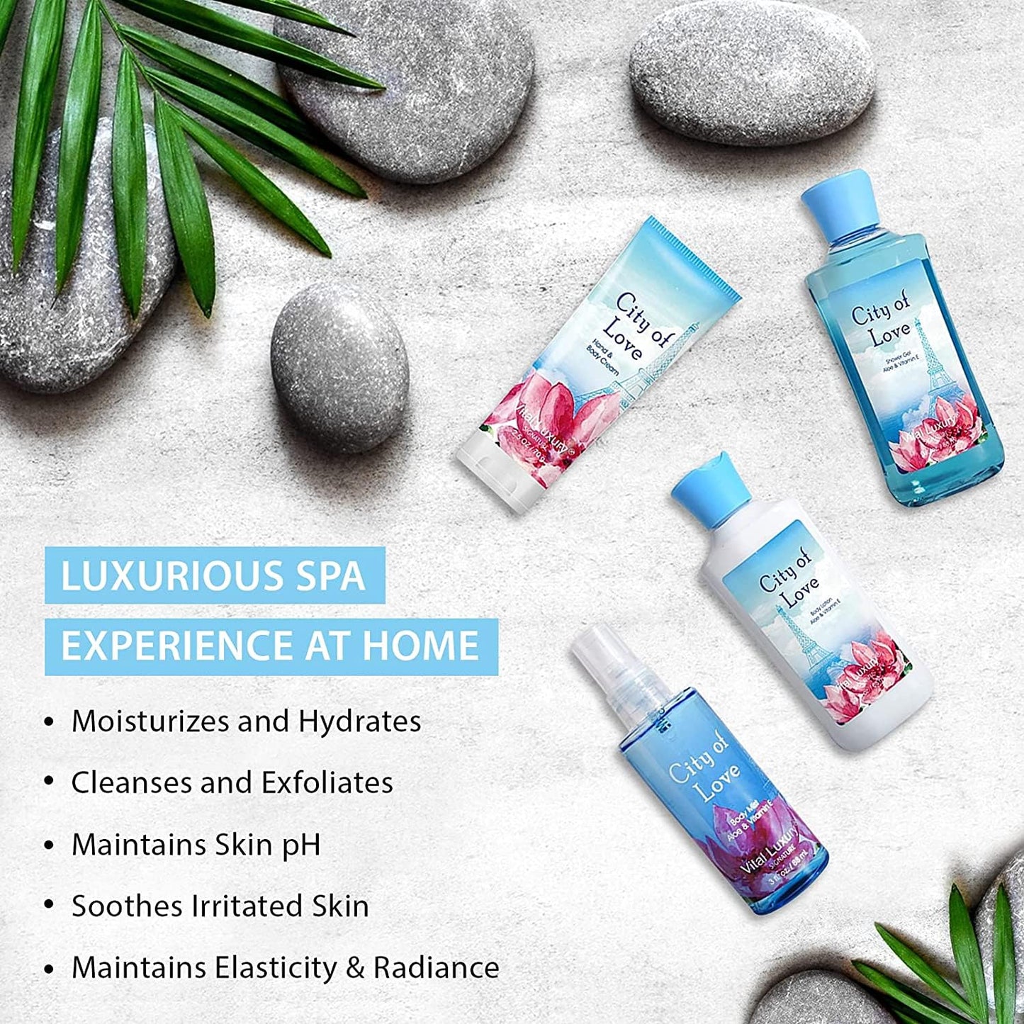 Bath & Body Kit - Body Lotion, Shower Gel, Body Cream, and Fragrance Mist, 3 Fl Oz each, in City of Love, Ideal Skincare Gift Home Spa Set for luxurious indulgence