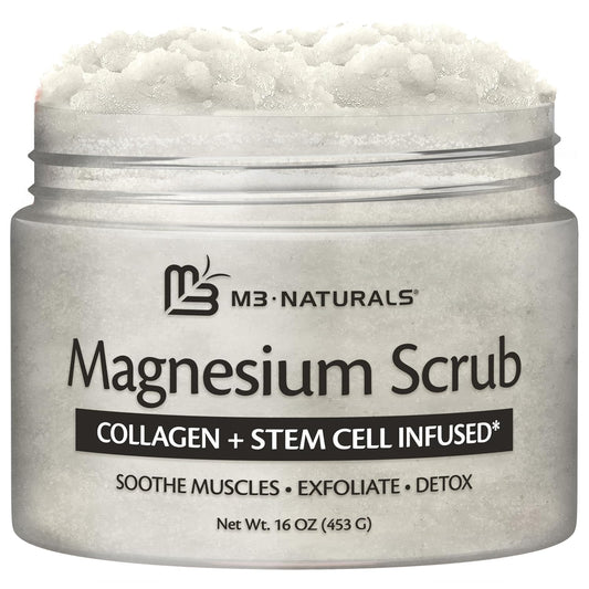 Magnesium Body Scrub for Sore Muscles, Exfoliation, Relaxation and Deep Hydration | Calming & Moisturizing Mineral-Rich Dead Sea Salt Formula With Collagen, Stem Cell & Shea Butter, 16 OZ (453 G)