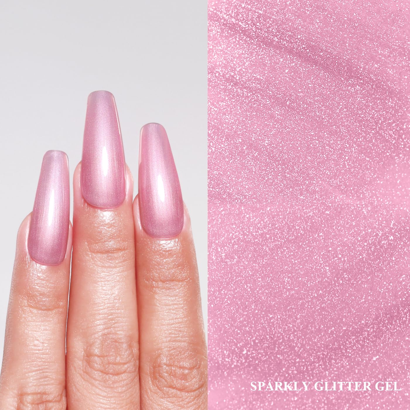 Imtiti Glitter Gel Nail Polish, Light Pink Pearl Glitter Nail Gel Polish Diamond Shimmer Sparkle Soak Off UV LED Spring Summer Manicure 10ML