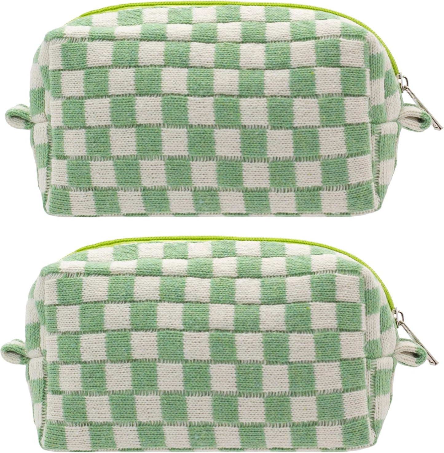 PAZIMIIK Checkered Makeup Bag for Purse Portable Zipper Make Up Pouch Small Cosmetic Case for Travel Accessories (2PCS Light Green)