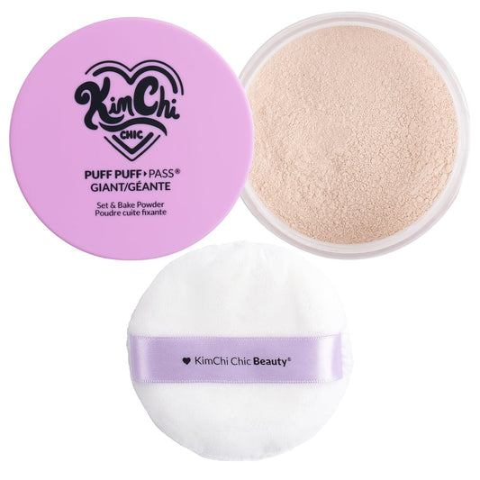 KimChi Chic Giant Puff Puff Pass Set & Bake Powder - Loose Setting Powder with Rice & Vitamin E, Finely Milled for All Day Wear, Translucent 80g