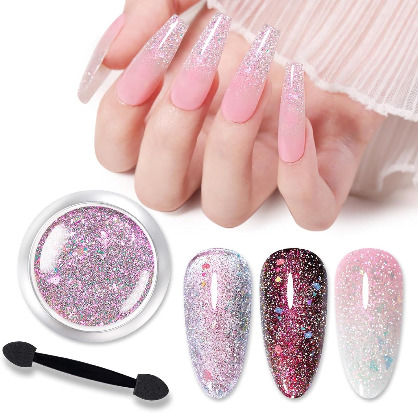 Born Pretty Auroras Reflective Glitter Nail Powder Chameleon Polarized Sparkling Shiny Nail Glitter Holographic Flakes Dust Shiny Powder Pigment Nail Supplies for Nail Art Manicure DIY Design