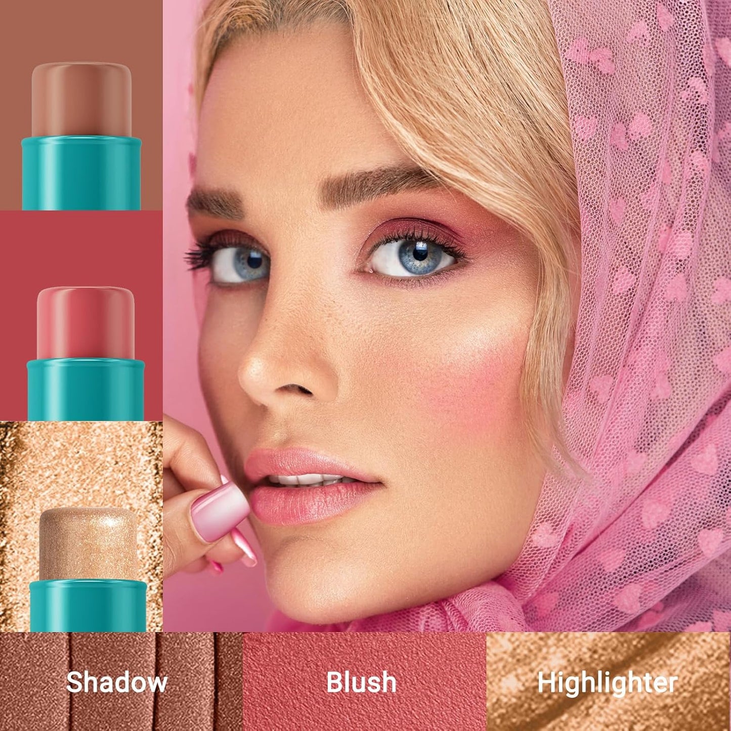 3pcs Face Contour Stick, Highlighter Stick Blush Stick Cream Contour Kit Makeup Set with Brush, Contouring Stick for Fair Skin, Concealer Stick Makeup Gift for Beginner Women Teen Girls