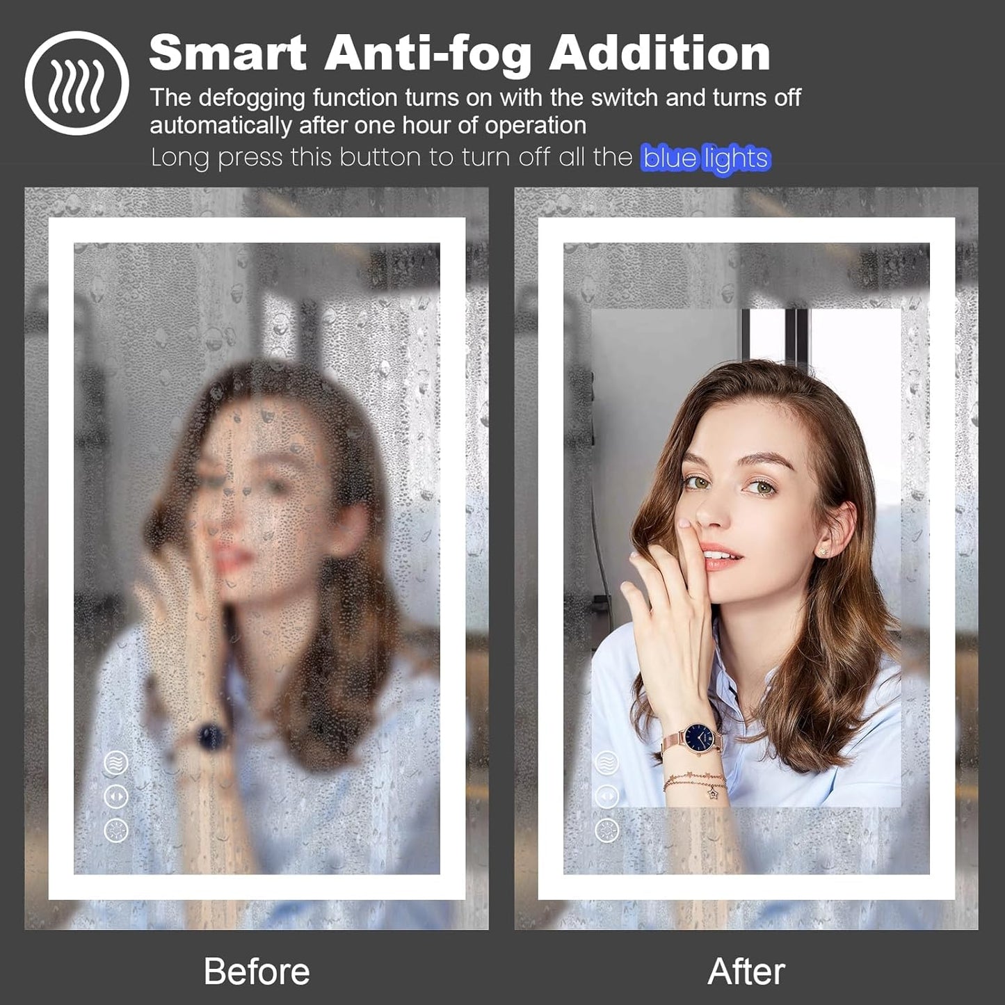 Amorho LED Bathroom Mirror 44" X36" with Front and Backlight, Stepless Dimmable Wall Mirrors with Anti-Fog, Shatter-Proof, Memory, 3 Colors, Double LED Vanity Mirror(Horizontal/Vertical)