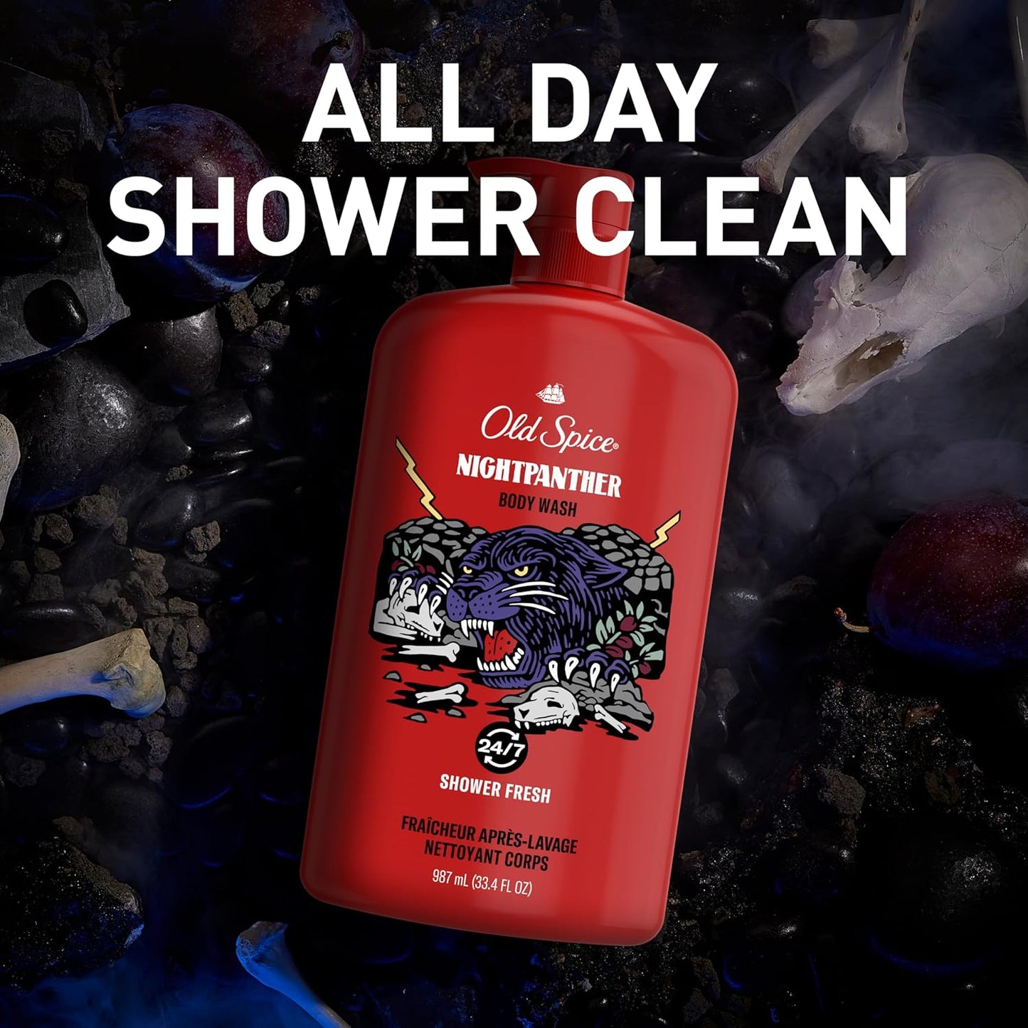 Old Spice Body Wash for Men, 3X Defense, 24/7 Shower Fresh with Long Lasting Lather, NightPanther Scent, 33.4 fl oz (Pack of 4)