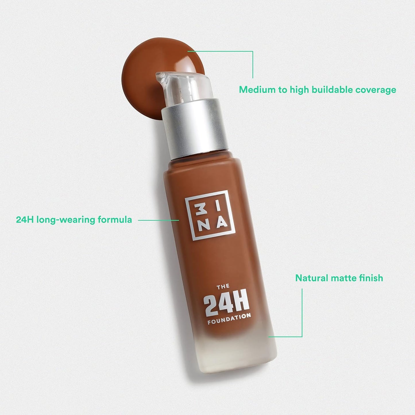 3INA The 24H Foundation 663-24H Long-Wearing Formula - Medium To High Buildable Coverage - Smooth Matte Finish - Expanded Shade Selection - Waterproof, Cruelty Free, Vegan Makeup - 1.01 Oz