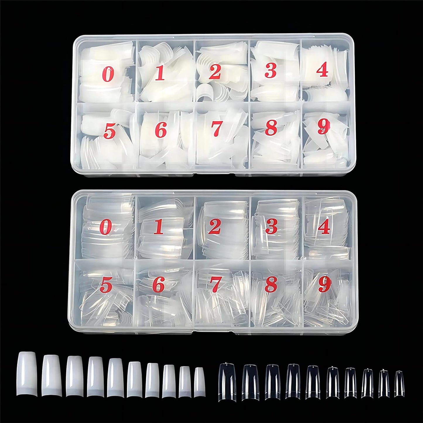 1000pcs Clear and Natural Acrylic Nail Tips,10 Size French Nail Tips For Acrylic Nails Half Cover False Nails Extension Artificial Fingernails