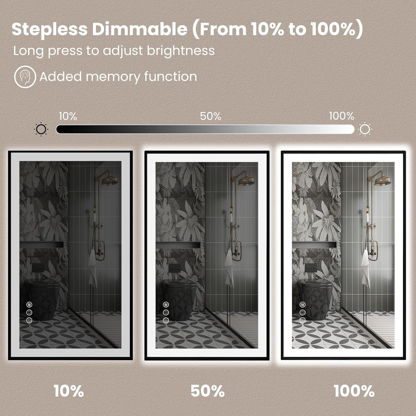 Amorho 60" X30" LED Bathroom Mirror with Black Frame, Front Light and Backlit(Controlled Separately), Stepless Dimmable, Anti-Fog, Shatter-Proof, 3 Colors, Memory